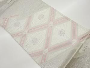 花菱に曲線模様織出し袋帯